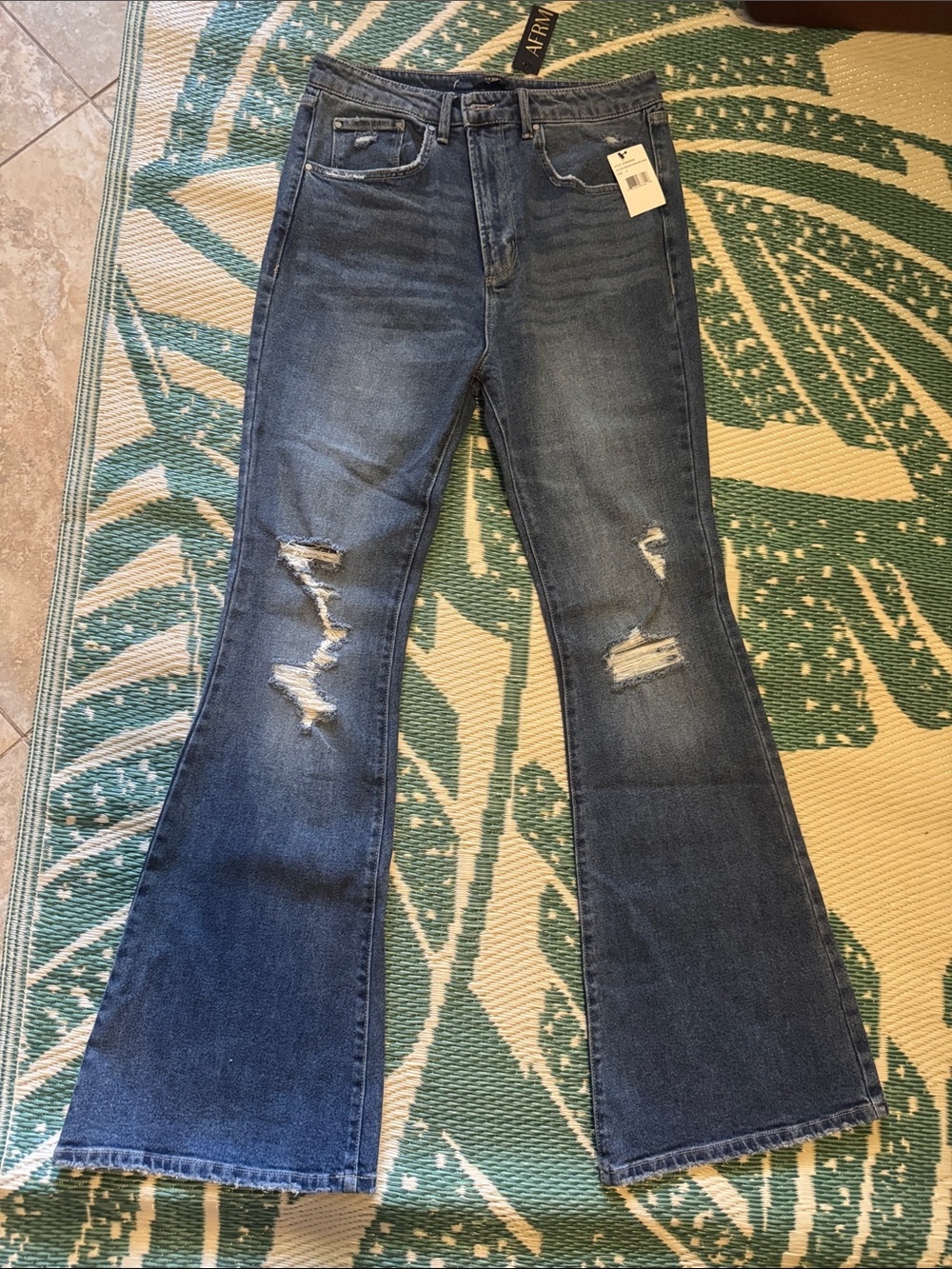 AFRM Women's Medium Blue Distressed Flare Jeans